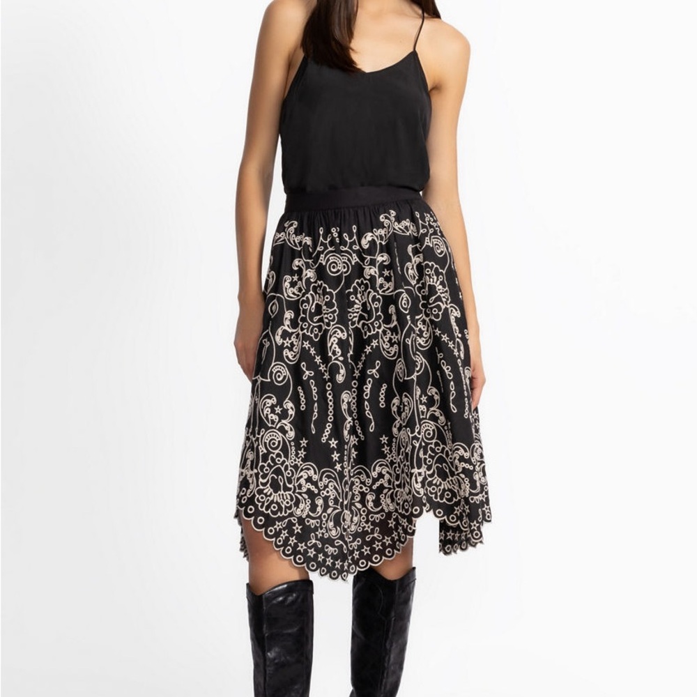 NWT Johnny Was Jade MILLIE MIDI SKIRT Embroidered Black and Cream